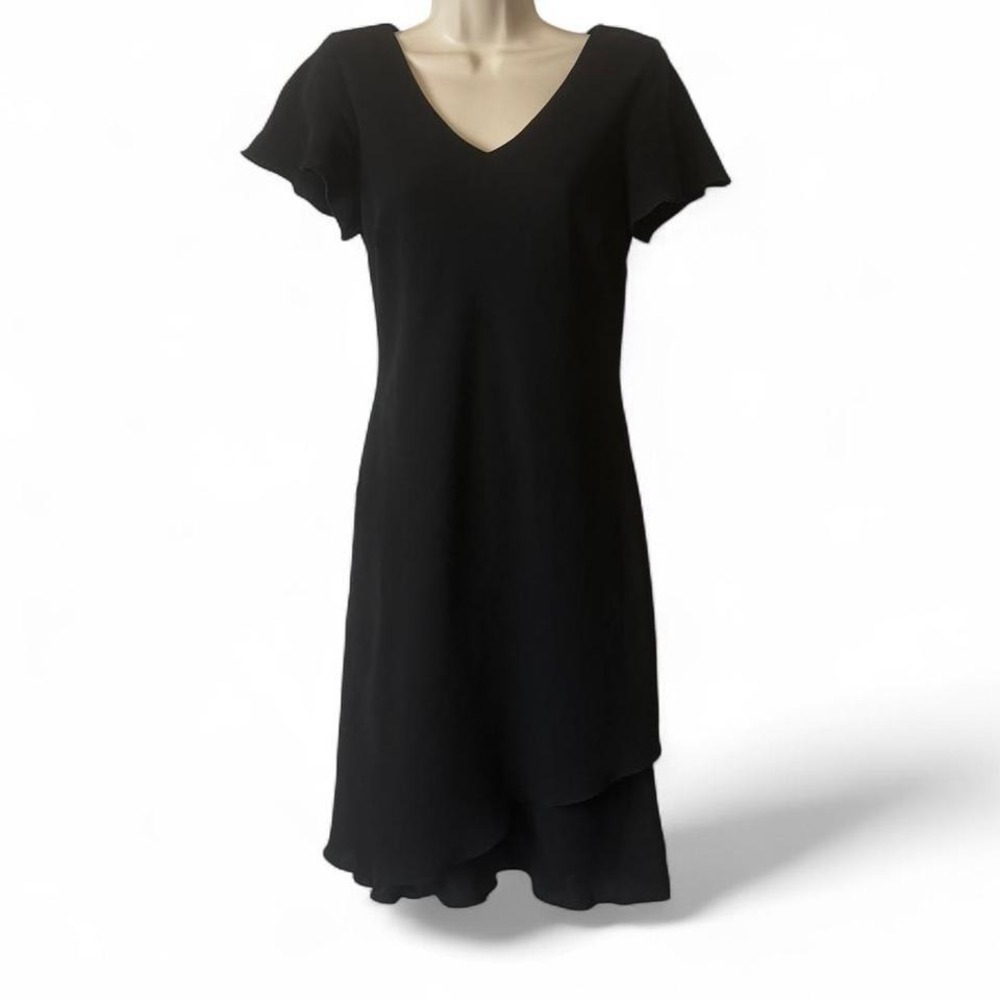 Vintage 90s S.L. Fashions Black Flutter Sleeve Layered Hem Dress, Women's Size 6